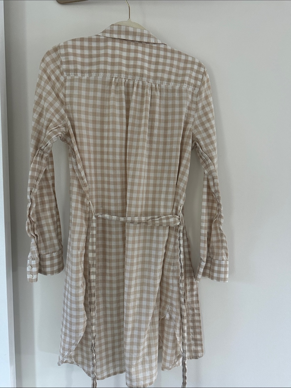 J. Crew Beige and White Gingham Long-Sleeve Shirt Dress - Picture 2 of 4